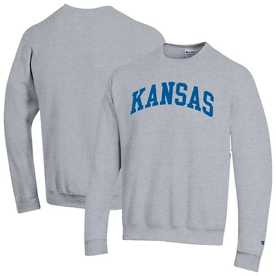 Sweat-shirt en polaire Basic Arch Champion gris chiné pour homme des Kansas Jayhawks