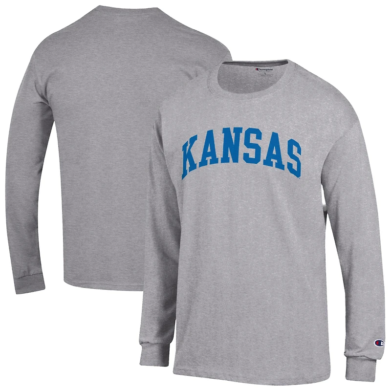 T-shirt à manches longues Basic Arch gris chiné Champion pour homme des Kansas Jayhawks