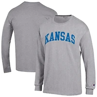 T-shirt à manches longues Basic Arch gris chiné Champion pour homme des Kansas Jayhawks