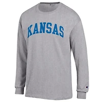 T-shirt à manches longues Basic Arch gris chiné Champion pour homme des Kansas Jayhawks