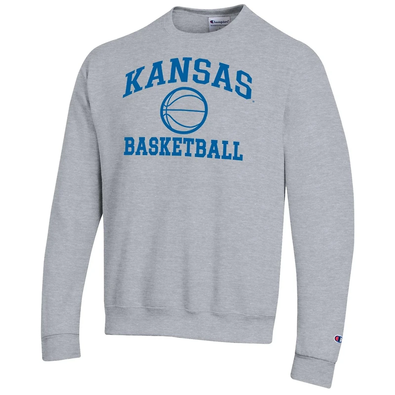Men's Champion Heather Gray Kansas Jayhawks Basketball Icon Pullover Crewneck Sweatshirt