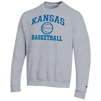 Men's Champion Heather Gray Kansas Jayhawks Basketball Icon Pullover Crewneck Sweatshirt