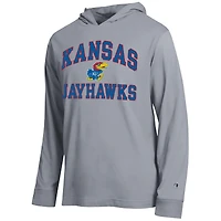 T-shirt à capuche manches longues Champion Kansas Jayhawks High Motor All-Star, gris chiné, pour homme