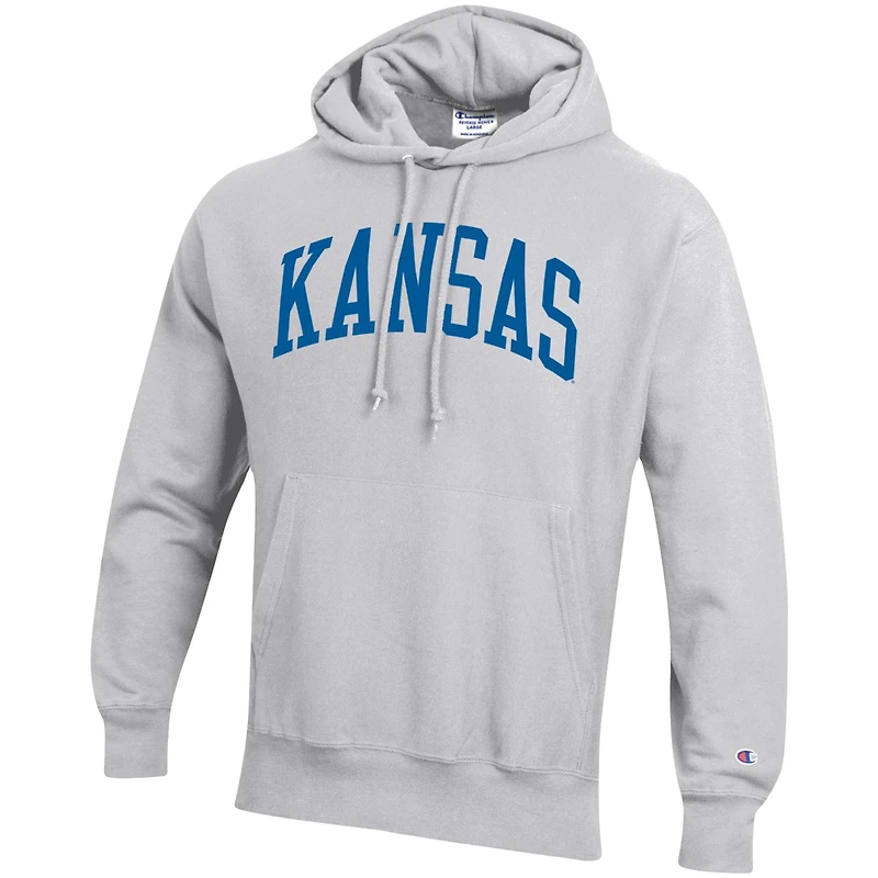 Men's Champion Heathered Gray Kansas Jayhawks Team Arch Reverse Weave Pullover Hoodie