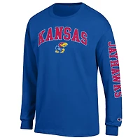 Men's Champion  Royal Kansas Jayhawks Arch Over Logo 2-Hit Long Sleeve T-Shirt