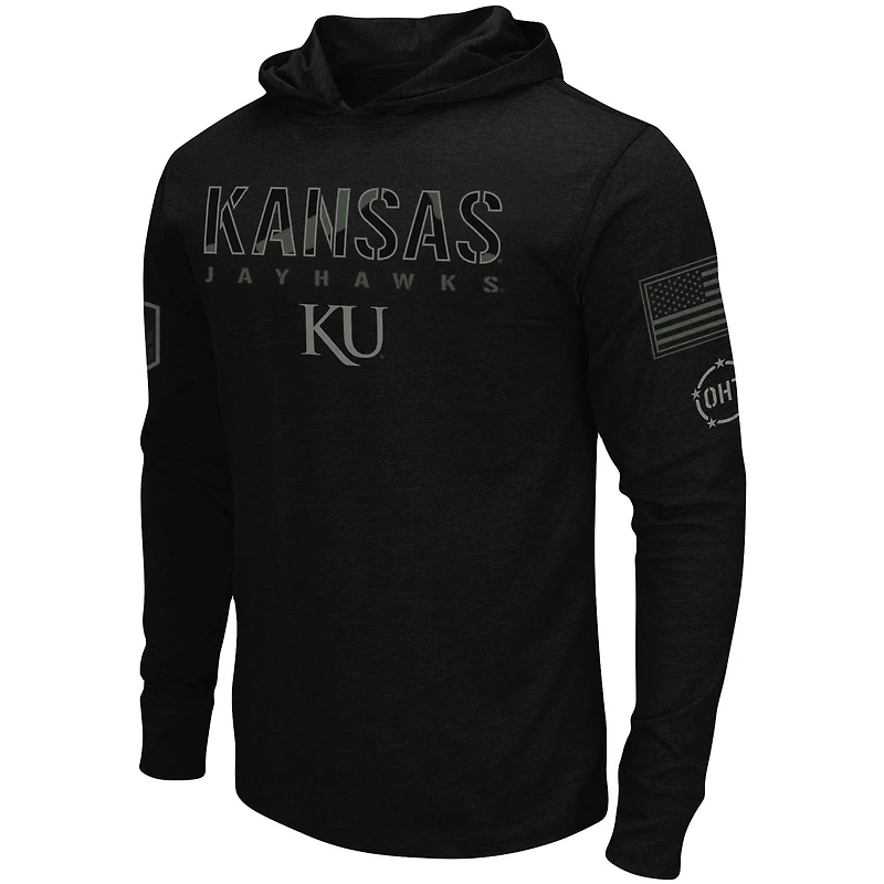 Colosseum Black Kansas Jayhawks OHT Military Appreciation Hoodie T-shirt à manches longues pour homme