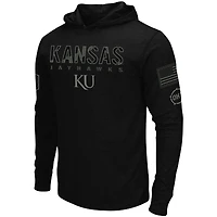 Colosseum Black Kansas Jayhawks OHT Military Appreciation Hoodie T-shirt à manches longues pour homme