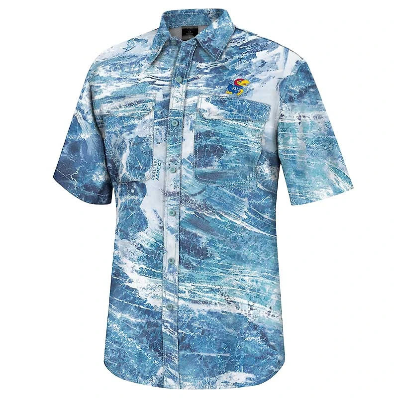 Men's Colosseum  Blue Kansas Jayhawks Realtree Aspect Charter Full-Button Fishing Shirt