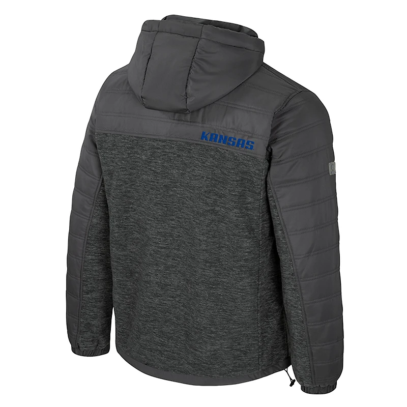 Men's Colosseum Charcoal Kansas Jayhawks Nightman Full-Zip Hoodie Puffer Jacket