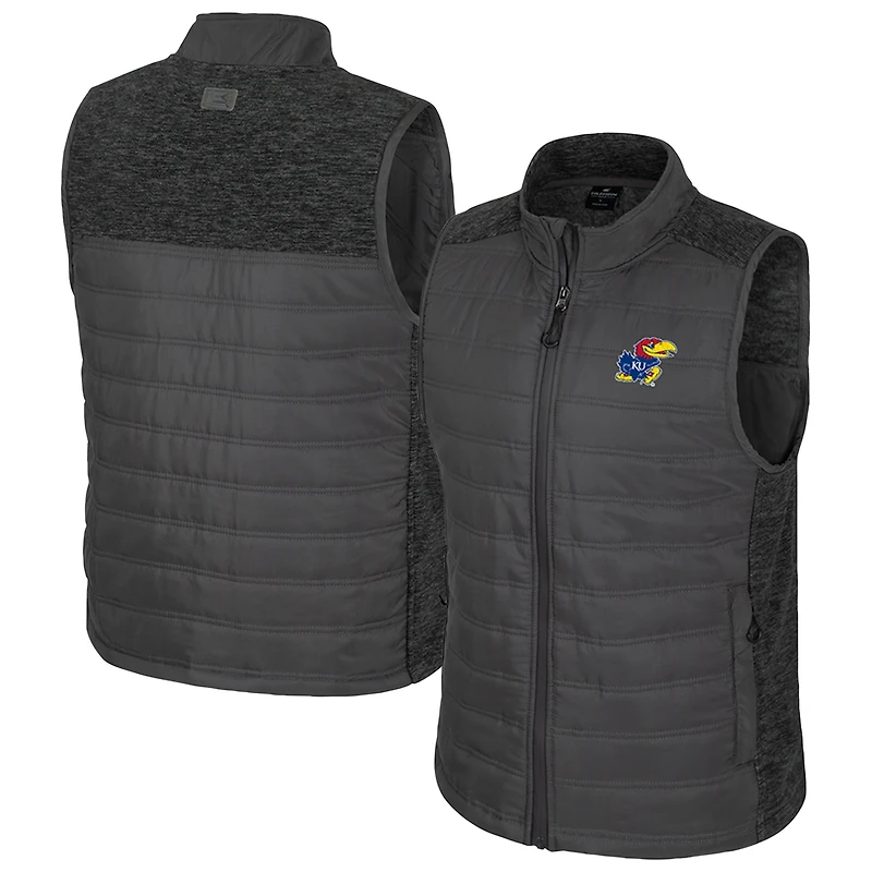 Men's Colosseum Charcoal Kansas Jayhawks Nightman Full-Zip Puffer Vest