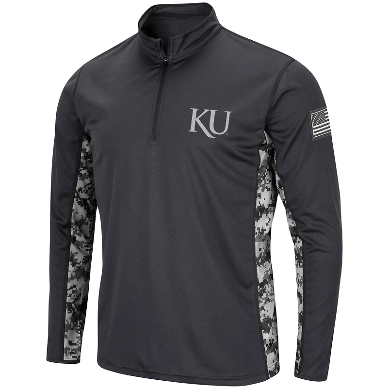 Men's Colosseum Charcoal Kansas Jayhawks OHT Military Appreciation Digital Camo Lightweight Quarter-Zip Pullover