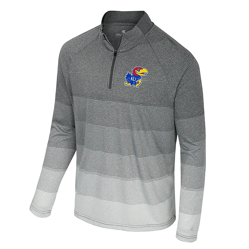 Men's Colosseum  Gray Kansas Jayhawks AI Striped Mesh Quarter-Zip Raglan Windshirt
