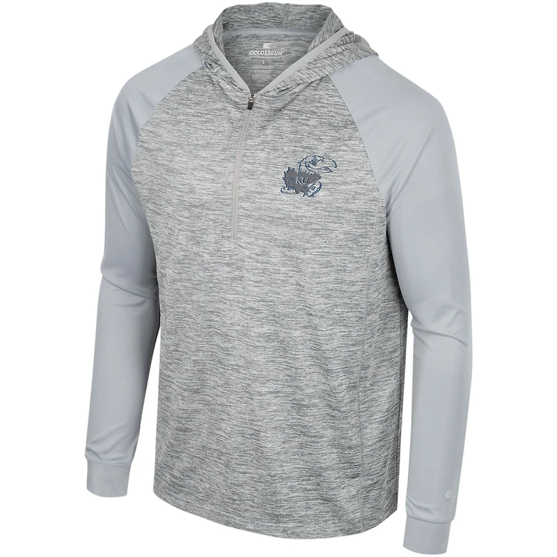 Men's Colosseum Gray Kansas Jayhawks Cybernetic Raglan Quarter-Zip Hooded Top
