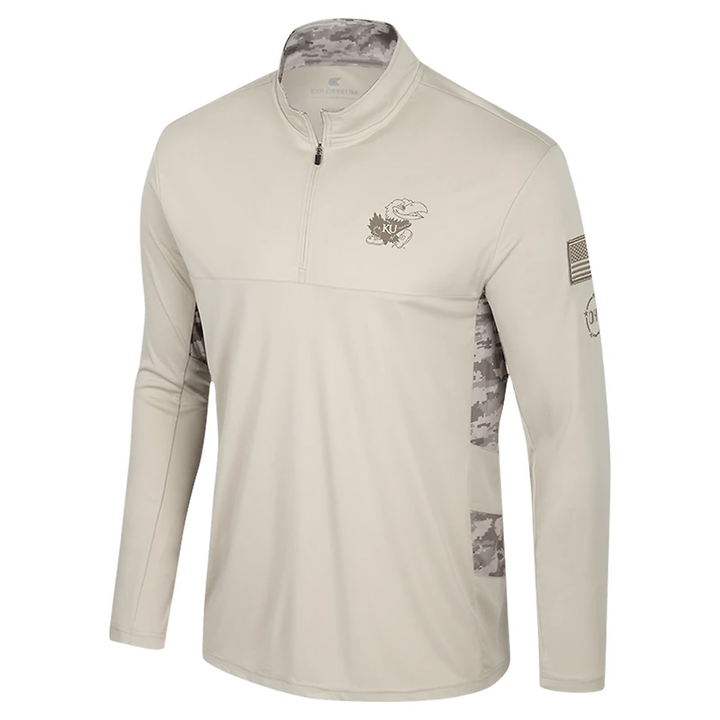 Men's Colosseum Natural Kansas Jayhawks OHT Military Appreciation Quarter-Zip Jacket