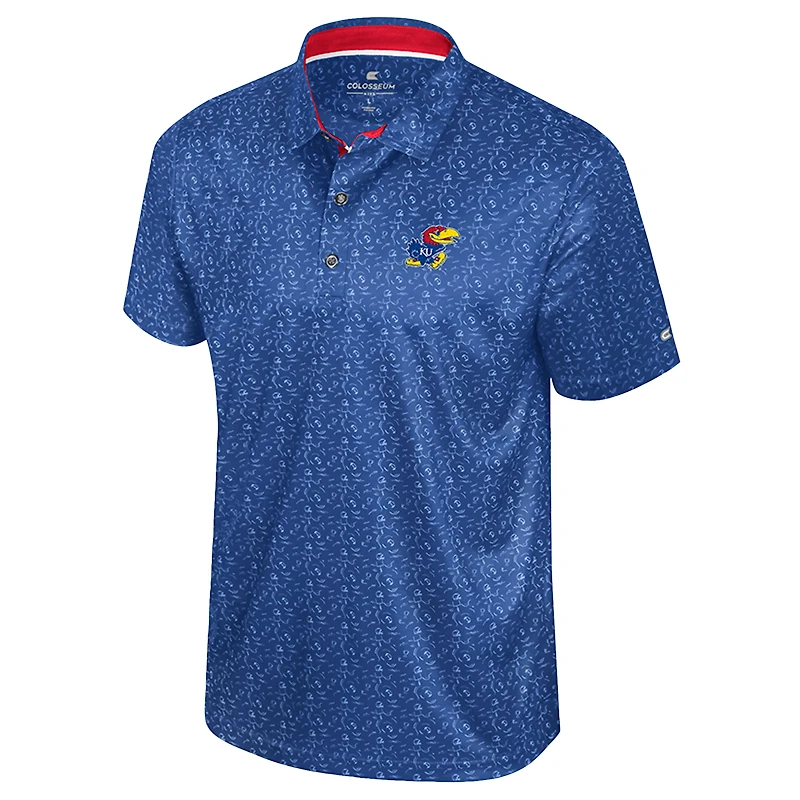 Men's Colosseum  Royal Kansas Jayhawks Football Print Polo