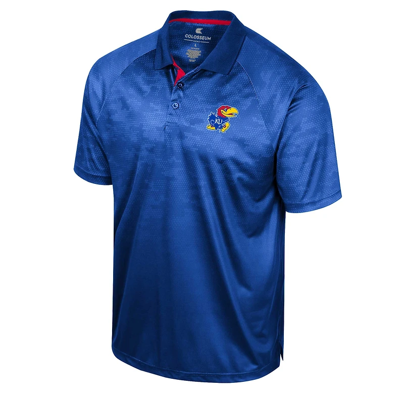 Polo à manches raglan nid d'abeille Colosseum Royal Kansas Jayhawks pour homme