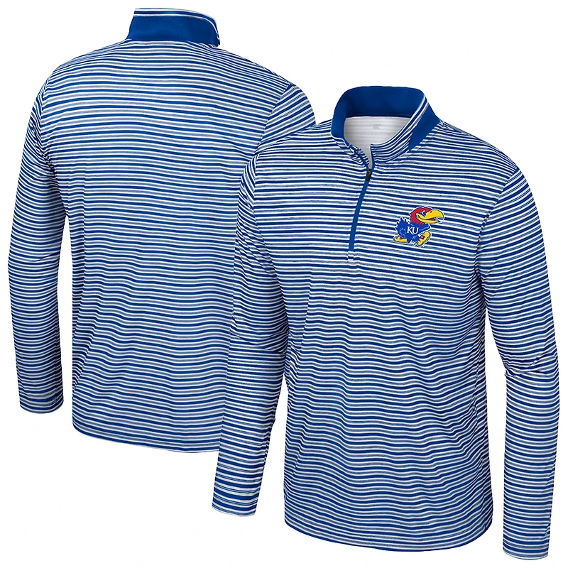 Men's Colosseum Royal Kansas Jayhawks Striped Quarter-Zip Top