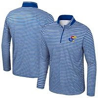 Men's Colosseum Royal Kansas Jayhawks Striped Quarter-Zip Top