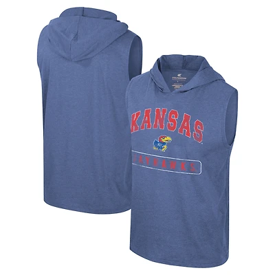 Men's Colosseum Royal Kansas Jayhawks Varsity Sleeveless Hoodie Tank Top