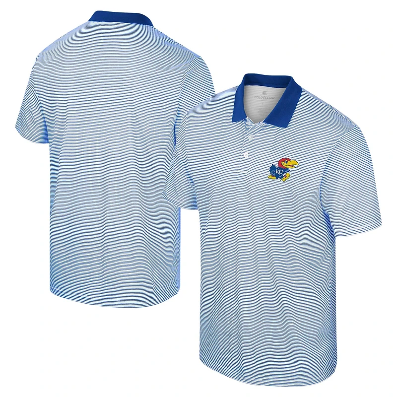 Men's Colosseum White/Royal Kansas Jayhawks Print Stripe Polo