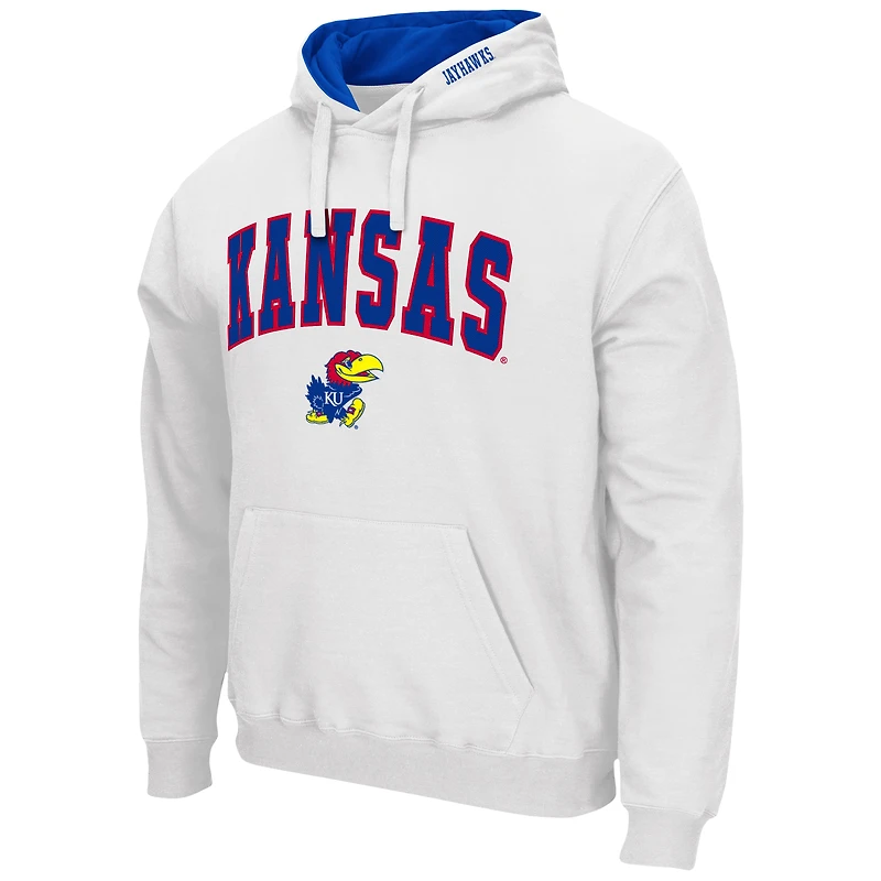 Men's Colosseum White Kansas Jayhawks Arch & Logo 3.0 Pullover Hoodie