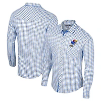 Men's Colosseum x Wrangler White Kansas Jayhawks Plaid Window Pane Long Sleeve Full-Snap Shirt