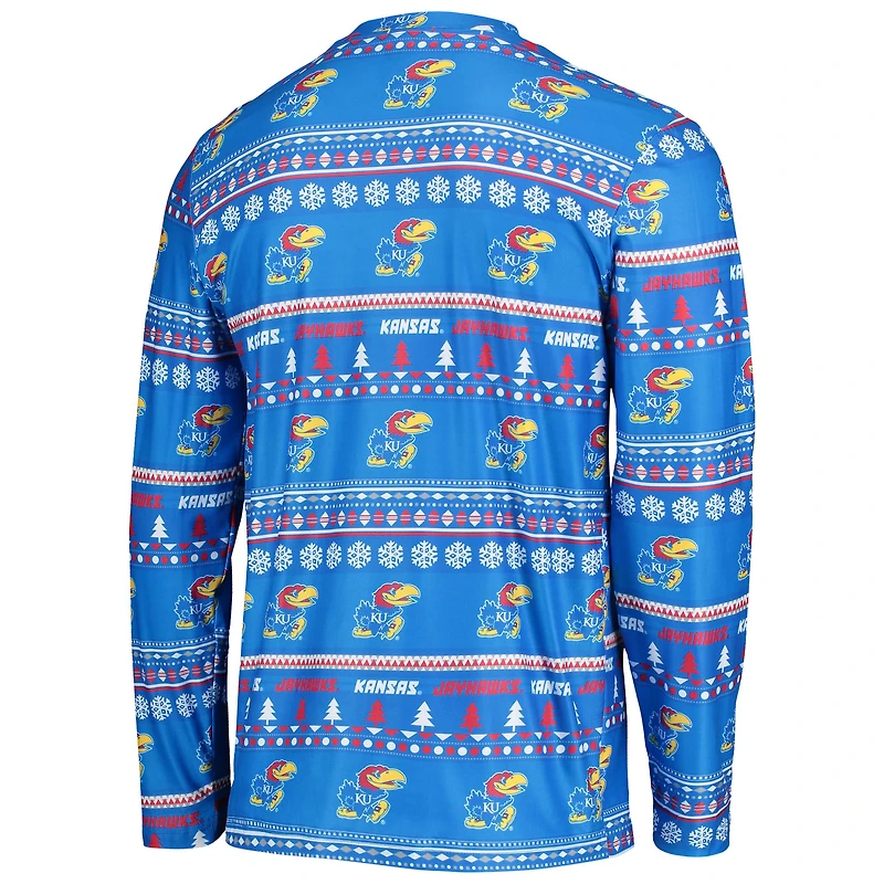 Ensemble pyjama Concepts Sport Royal Kansas Jayhawks pour homme : pull moche à manches longues et pantalon.