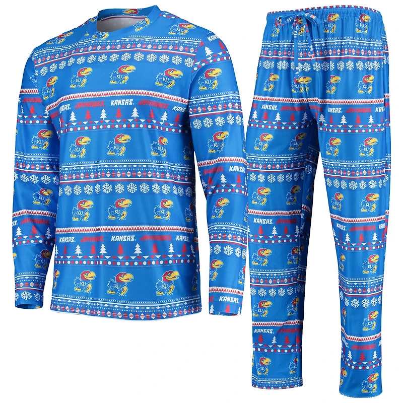 Ensemble de nuit pour homme Concepts Sport Royal Kansas Jayhawks, haut à manches longues et pantalon