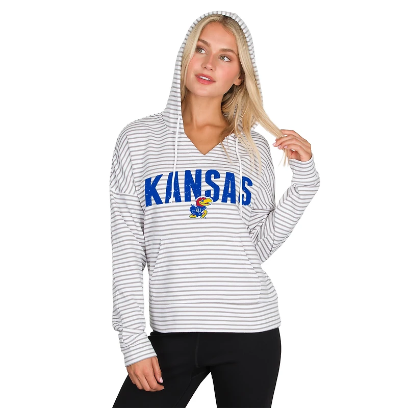 Men's Concepts Sport  White/Gray Kansas Jayhawks French Terry Striped V-Neck Pullover Hoodie