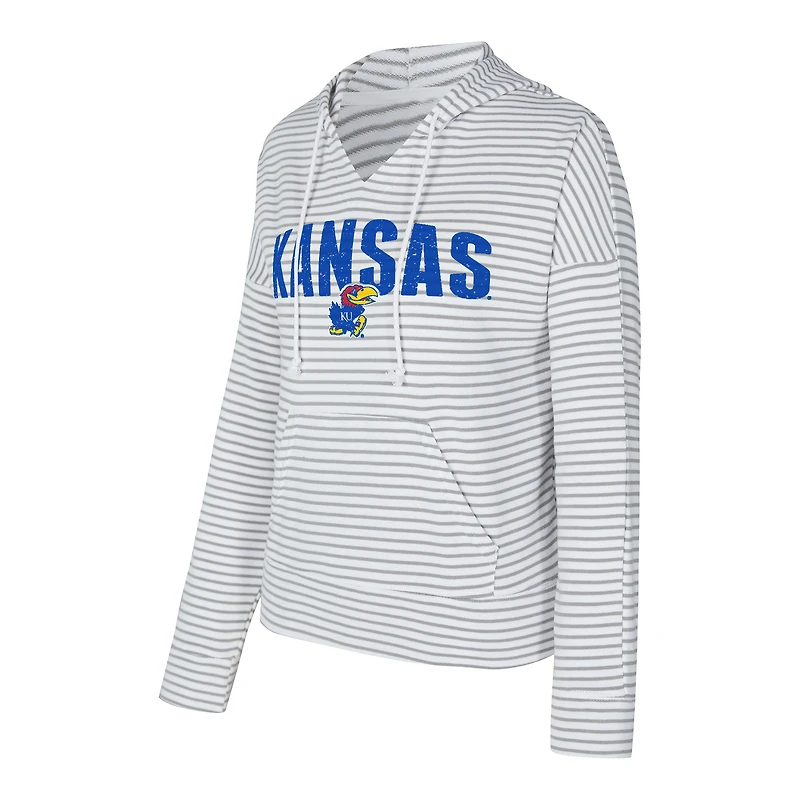 Men's Concepts Sport  White/Gray Kansas Jayhawks French Terry Striped V-Neck Pullover Hoodie