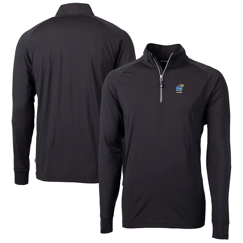 Men's Cutter & Buck Black Kansas Jayhawks Alumni Logo Adapt Eco Knit Stretch Recycled Quarter-Zip Pullover Top