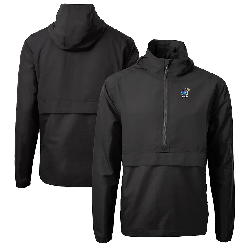 Men's Cutter & Buck Kansas Jayhawks Alumni Logo Charter Eco Knit Recycled Anorak Half-Zip Jacket