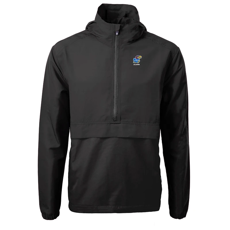 Men's Cutter & Buck Kansas Jayhawks Alumni Logo Charter Eco Knit Recycled Anorak Half-Zip Jacket