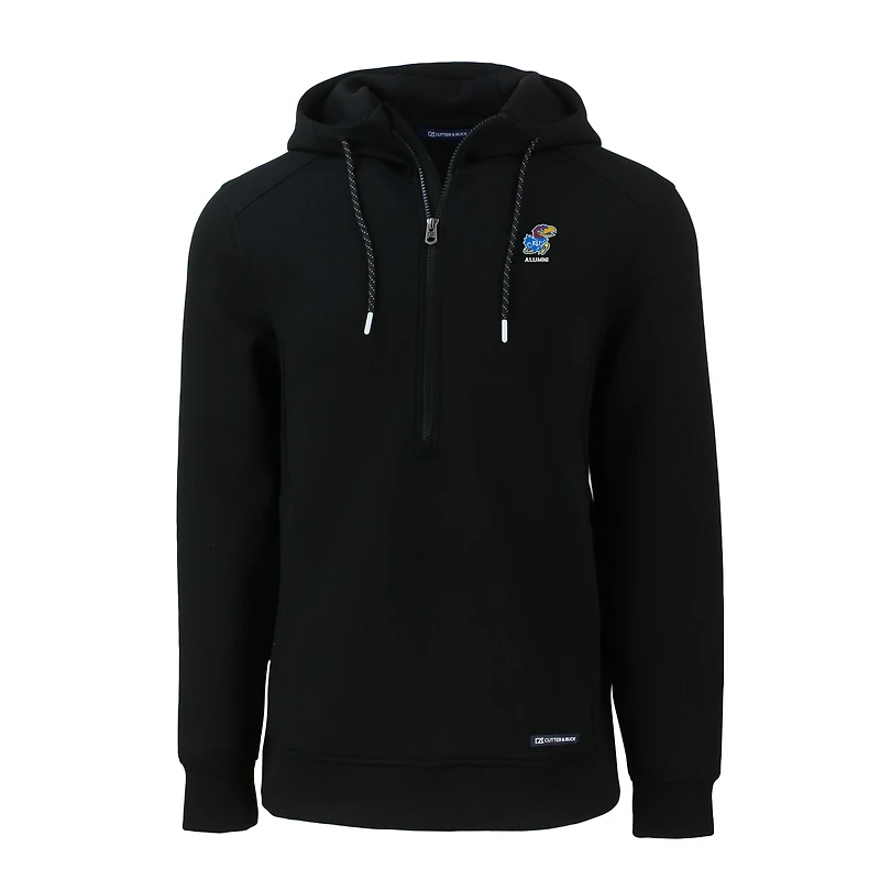 Men's Cutter & Buck  Black Kansas Jayhawks Alumni Logo Roam Eco Recycled Half-Zip Pullover Hoodie