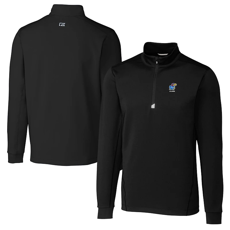 Men's Cutter & Buck Black Kansas Jayhawks Alumni Logo Traverse Stretch Quarter-Zip Pullover Top