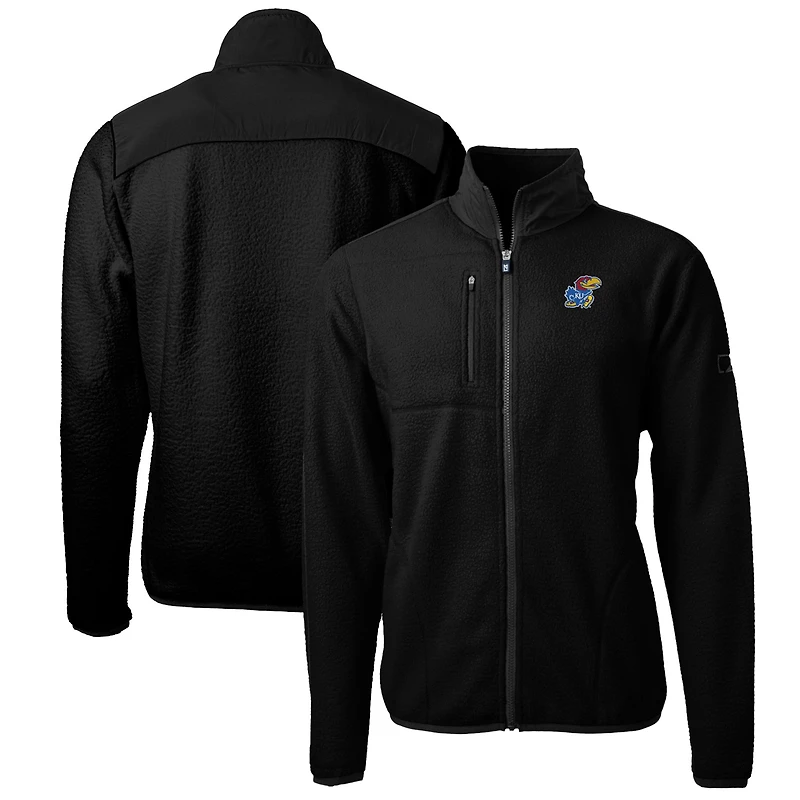Veste polaire entièrement zippée Cascade Eco Sherpa pour homme, modèle Cutter & Buck Black Kansas Jayhawks, grande taille