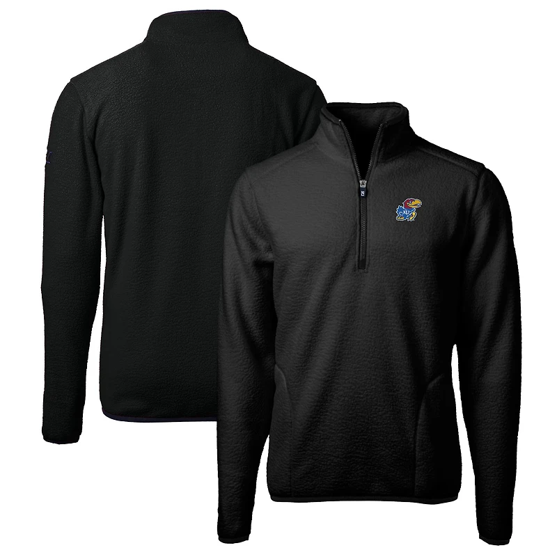 Men's Cutter & Buck Black Kansas Jayhawks Big Tall Cascade Eco Sherpa Fleece Quarter-Zip Jacket