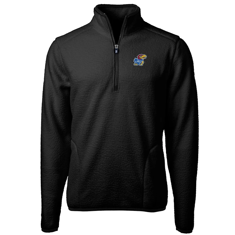 Men's Cutter & Buck Black Kansas Jayhawks Big Tall Cascade Eco Sherpa Fleece Quarter-Zip Jacket