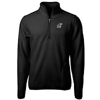 Men's Cutter & Buck Black Kansas Jayhawks Big Tall Cascade Eco Sherpa Fleece Quarter-Zip Jacket