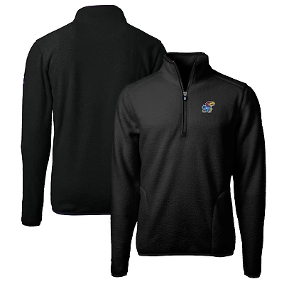 Men's Cutter & Buck Black Kansas Jayhawks Big Tall Cascade Eco Sherpa Fleece Quarter-Zip Jacket