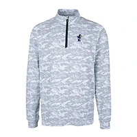 Men's Cutter & Buck Charcoal Kansas Jayhawks Vault Big Tall Traverse Camo Print Stretch Quarter-Zip Pullover Top