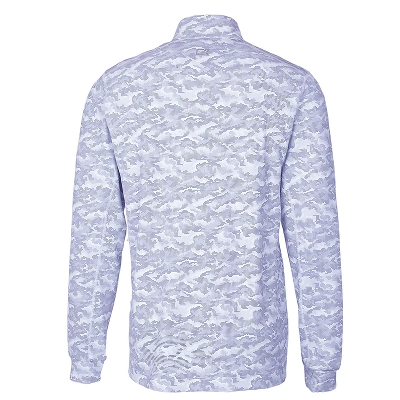 Men's Cutter & Buck Charcoal Kansas Jayhawks Vault Big Tall Traverse Camo Print Stretch Quarter-Zip Pullover Top