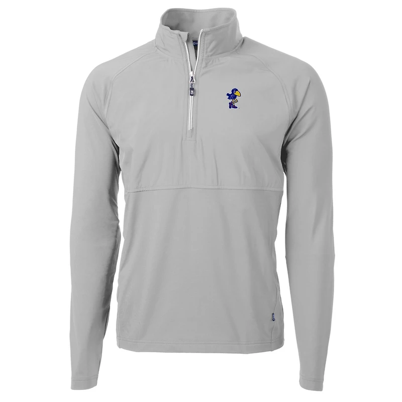 Men's Cutter & Buck Gray Kansas Jayhawks Adapt Eco Knit Hybrid Recycled Quarter-Zip Pullover Top