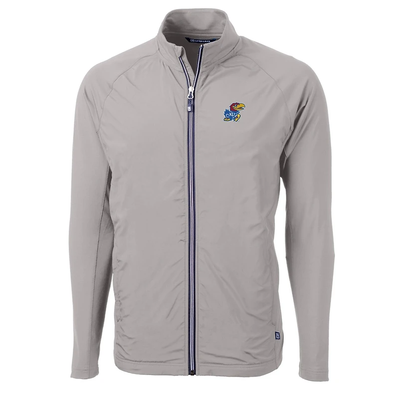 Men's Cutter & Buck Gray Kansas Jayhawks Big Tall Adapt Eco Knit Hybrid Recycled Full-Zip Jacket