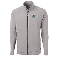 Men's Cutter & Buck Gray Kansas Jayhawks Big Tall Adapt Eco Knit Hybrid Recycled Full-Zip Jacket