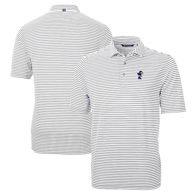 Men's Cutter & Buck Gray Kansas Jayhawks Big Tall Team Logo Virtue Eco Pique Stripe Recycled Polo