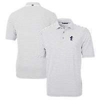Men's Cutter & Buck Gray Kansas Jayhawks Big Tall Team Logo Virtue Eco Pique Stripe Recycled Polo