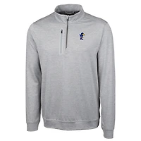 Men's Cutter & Buck Gray Kansas Jayhawks Heathered Vault Stealth Quarter-Zip Pullover Top