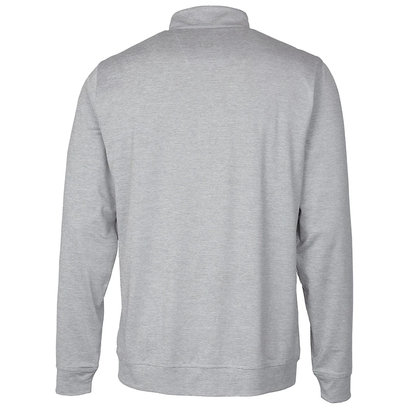 Men's Cutter & Buck Gray Kansas Jayhawks Heathered Vault Stealth Quarter-Zip Pullover Top