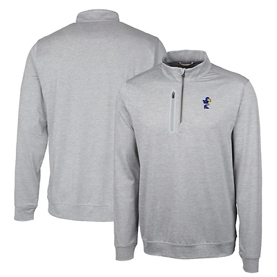 Men's Cutter & Buck Gray Kansas Jayhawks Heathered Vault Stealth Quarter-Zip Pullover Top